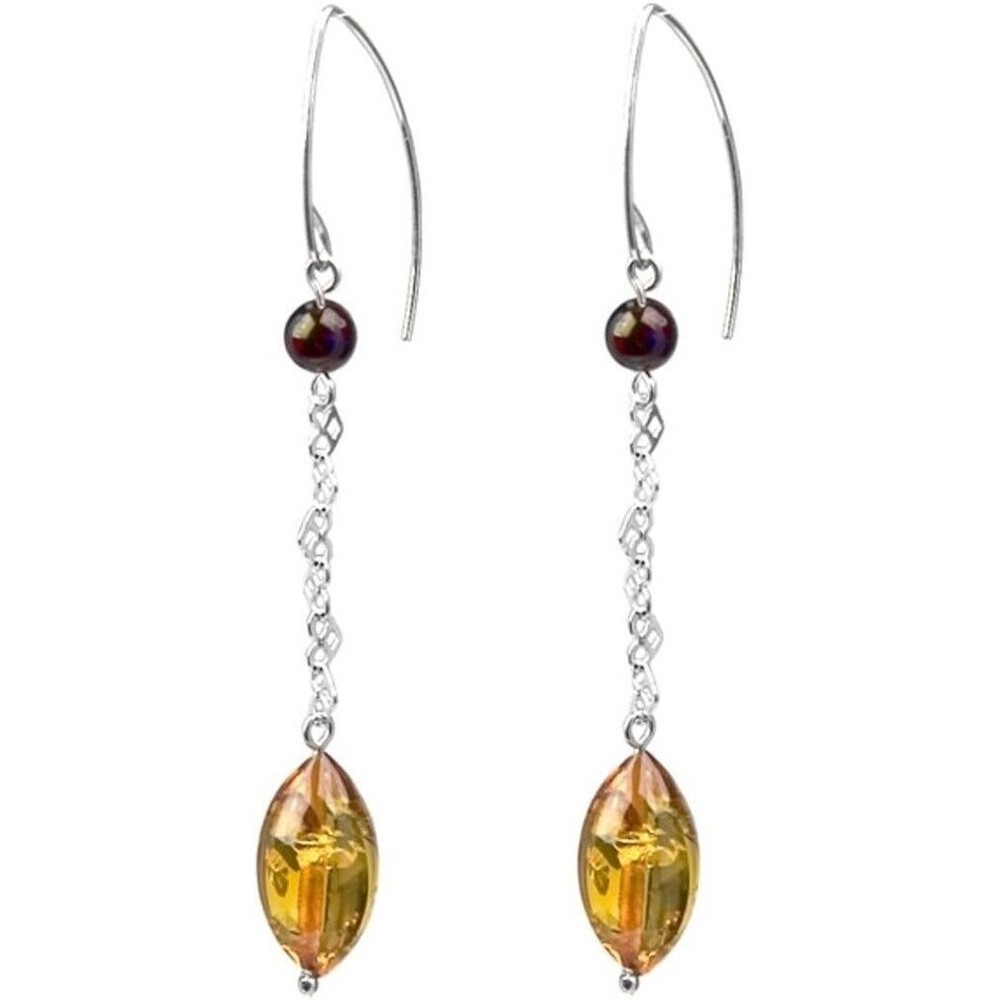 Sterling Silver Honey Color Amber Oval Shaped Dangle Earrings